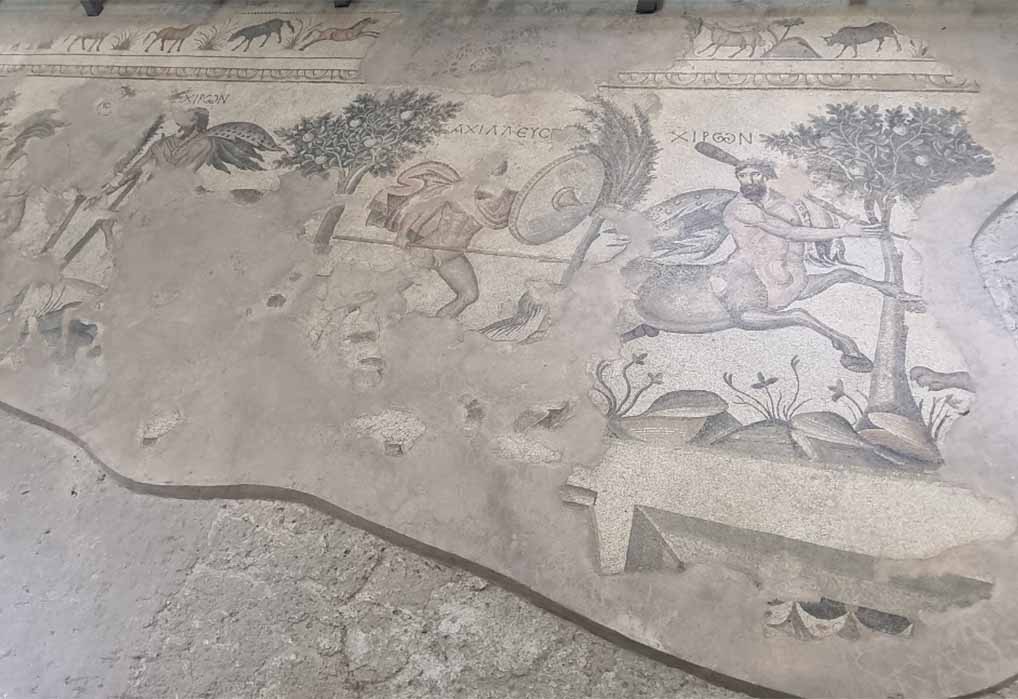 Mosaic of Chiron tutoring Achilles – Haleplibache Excavation, Amazon Villa, Sanliurfa Mosaic Museum (Image: Courtesy Micki Pistorius)