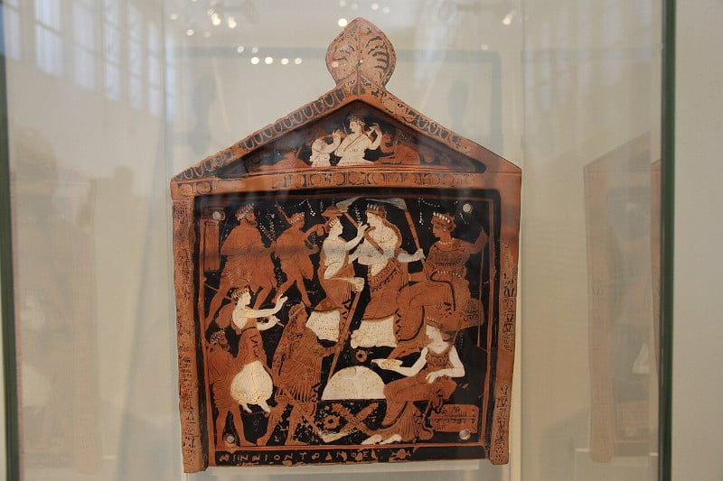 Ancient Greek votive plaque depicting Eleusinian Mysteries.