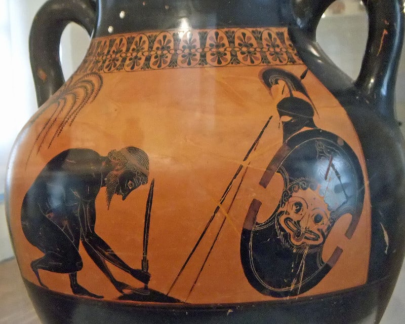 Attic black-figure amphora depicting the suicide of Telamonian Ajax.