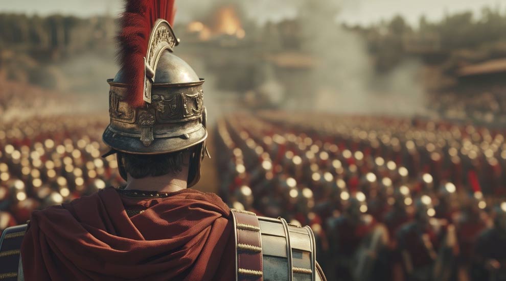 AI image of Roman Centurion standing in front of the Roman army
