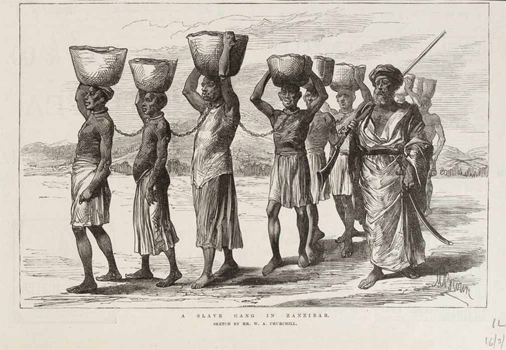 A Zanj slave gang in Zanzibar by W.A Churchill in the London News (1889) (Public Domain)