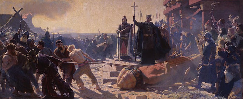 Bishop Absalon topples the god Svantevit at Arkona by Laurits Tuxen.