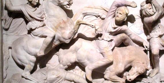 Detail of the Alexander Sarcophagus located in the Istanbul Archaeology Museum. Here Alexander fights the Persians at the Battle of Issus.