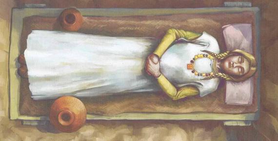 Artist’s impression of the Harpole Bed Burial (Image: with permission © MOLA)