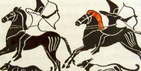 Reproduction of a depiction of Cimmerian mounted archers from a Greek vase. (Shams bahari /CC BY-SA 3.0)
