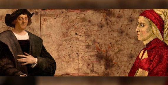 Christopher Columbus, map of the New World and Dante Alighieri (Deriv)