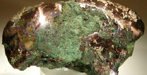 Native copper nugget from glacial drift, Ontonagon County, Michigan. An example of the raw material worked by the people of the Old Copper Complex 