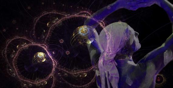  Artistic rendering of Quantum Particles, man performing as a shaman (Public Domain); Deriv.