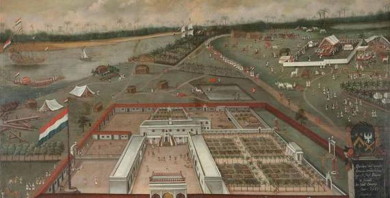 Dutch East India Company factory in Hugli-Chuchura, Mughal Bengal. Hendrik van Schuylenburgh, 1665. Source: Public domain