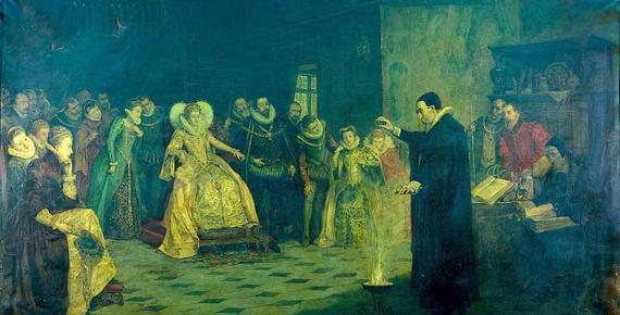 John Dee demonstrating an experiment before Queen Elizabeth I (Wellcome Images/ CC BY-SA 4.0)