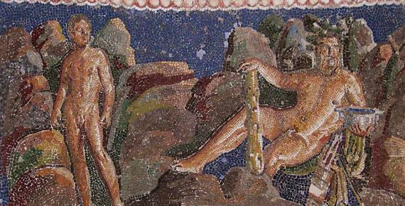 Hercules and Iolaus, Fountain mosaic from the Anzio Nymphaeum, Museo Nazionale Romano, Palazzo Massimo alle Terme, Rome. (Public Domain)