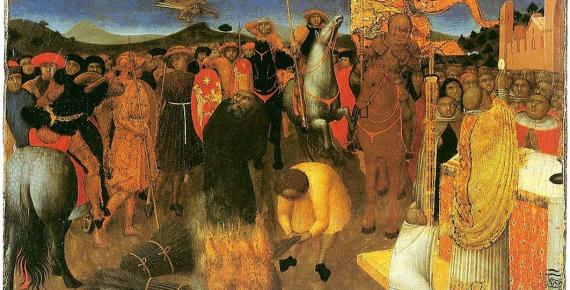 Burning of a heretic by Sassetta (1423) Melburn Museum(Public Domain)