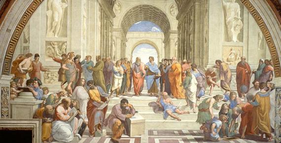 Plato and Aristotle in The School of Athens by Raffaello Sanzio da Urbino (Public Domain)