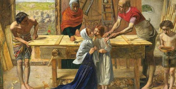 Christ in the House of His Parents (`The Carpenter's Shop') by John Everett Millais  (1850) (Public Domain)