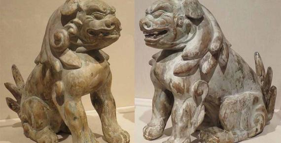Komainu pair: Edo period, 17th-18th century, wood, Honolulu Museum of Art accessions (CC0)