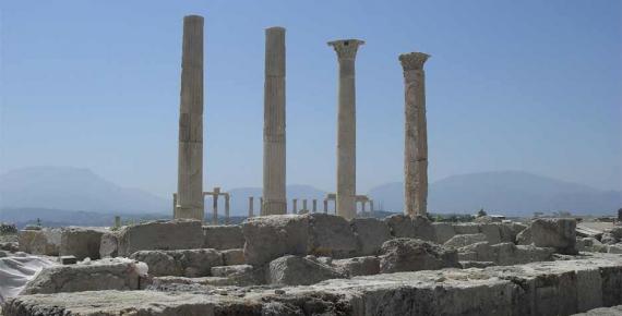 Etched against the backdrop of the blue sky, the ruins of Laodicea crown the hills of west-central Phrygia in Turkey. (Image: © Micki Pistorius)