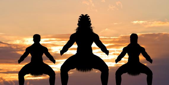 A Maori dance at sunset.