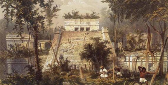 Main temple at Tulum with hieroglyphic stairway by Frederick Catherwood, from Views of Ancient Monuments (Public Domain)
