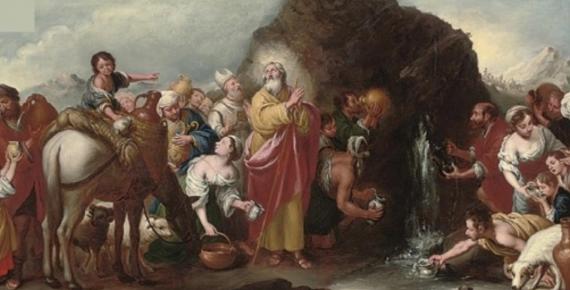 Moses striking the rock by Murillo after Bartolomé Esteban Perez (style) – (1666-1670) (Public Domain)