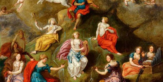 Apollo and the Nine Muses by Simon de Vos (1630) (Public Domain)