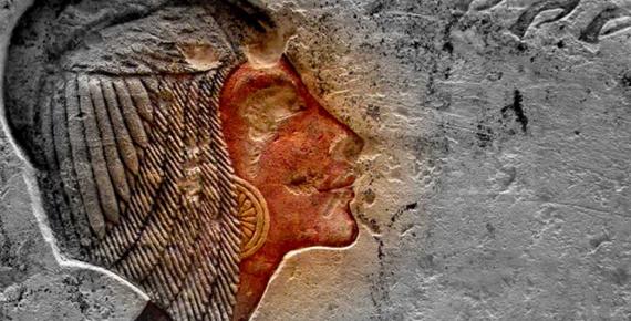 This painted limestone relief originally depicted Kiya, but was later recarved to portray Meritaten; design by Anand Balaji (Photo credit: Merja Attia, Ny Carlsberg Glyptotek, Copenhagen); Deriv.
