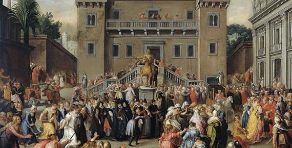 The Women of Rome Gathering at the Capitol by Pieter Isaacsz (1600) Rijksmuseum (Public Domain)