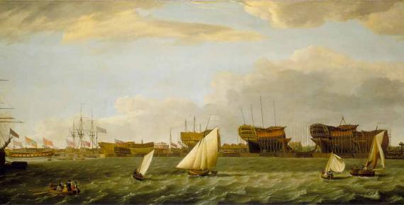 Blackwall Yard from the Thames by Francis Holman (1784) (Public Domain)