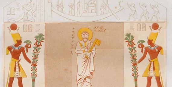 Saint Peter inserted into a Pharaonic painting, Wadi es-Sebua (late seventh-early eight century) (Public Domain)