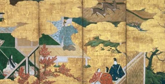 Folding Screen with Design of the Scenes from The Tales of Genji by anonymous painter. Tokyo Fuji Art Museum (Public Domain)