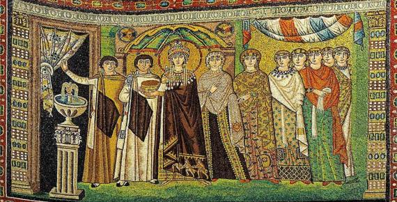 Mosaic of Theodora - Basilica of San Vitale, RAVENNA (built A.D. 547), Italy. UNESCO World heritage site. (Petar Milošević/ CC BY-SA 4.0)