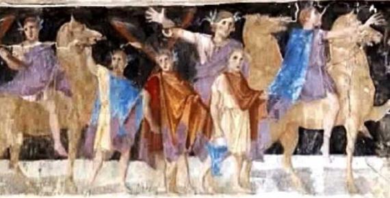 An ancient fresco of Macedonian soldiers from the tomb of Agios Athanasios, Thessaloniki, Greece, 4th century BC (Public Domain)