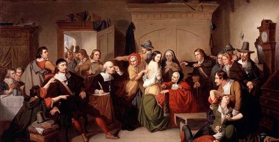 Examination of a Witch by Tompkins Harrison Matteson, inspired by the Salem witch trials (1853) (Public Domain)