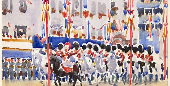 Mounted Band of The Scots Greys, depicting the Coronation of King George VI of England, by Harry Greville Wood Irwin (1937) (Public Domain)