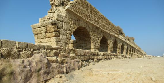 Roman aqueducts in Caesarea, Israel.
