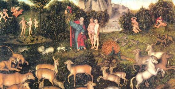 How Europeans saw the Garden of Eden in the Middle Ages. Painting by Lucas Cranach the Elder (1472-1553) 