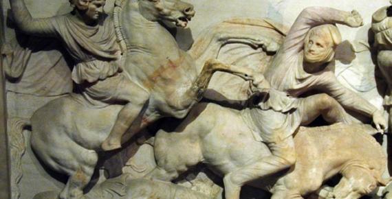 Alexander on horse at the battle of Issos. Alexander Sarcophagus, Istanbul Archaeological Museum. (CC BY-SA 3.0)