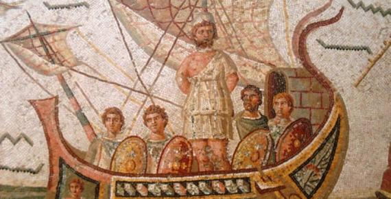 Odysseus mosaic at the Bardo Museum in Tunis, Tunisia. (2nd century AD) (Public Domain)