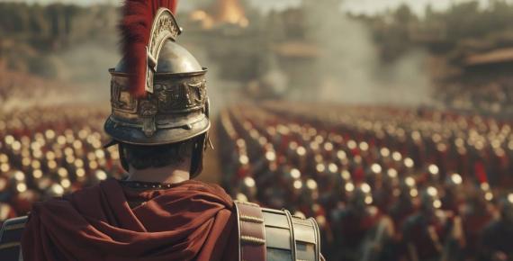 AI image of Roman Centurion standing in front of the Roman army