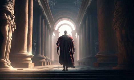 Roma emperor walking along a colonnade (Giordano Aita/ Adobe Stock)