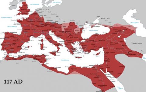 The Roman Empire by the time of Trajan in 117 AD.