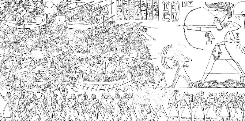 Mortuary Temple of Ramesses III depicting the “war of the sea peoples.” 